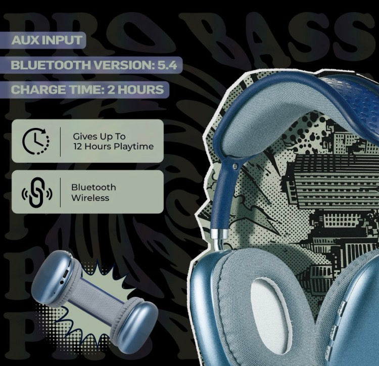 Pro Bass Urban Groove Series Headphones - Blue Bluetooth Headset (Over the Ear)