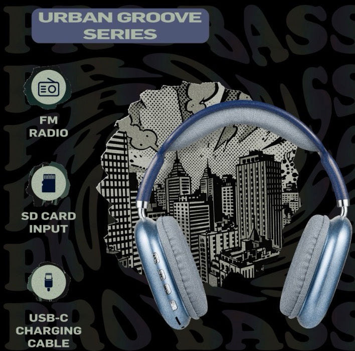 Pro Bass Urban Groove Series Headphones - Blue Bluetooth Headset (Over the Ear)