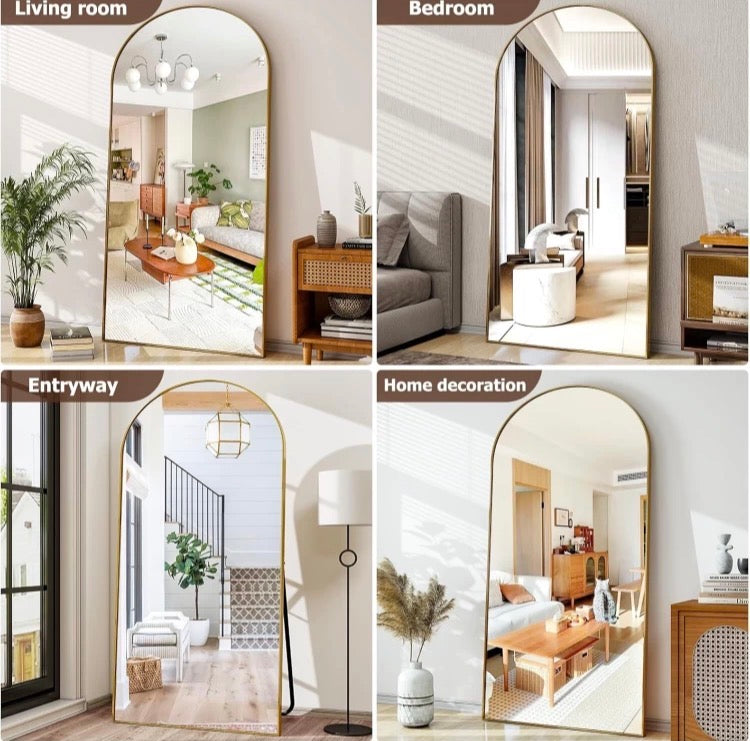 Lumi Gold 77 × 177cm Arched Full Length Mirror with Gold Aluminum Frame - Oversized Floor Mirror for Bedroom, Living Room & Gym Decorative Mirror (Designer)