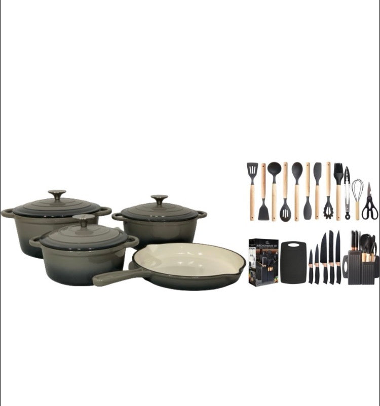 LA Signature Grey Non-Stick Coated Cast Iron
Cookware Set (29 - Piece)