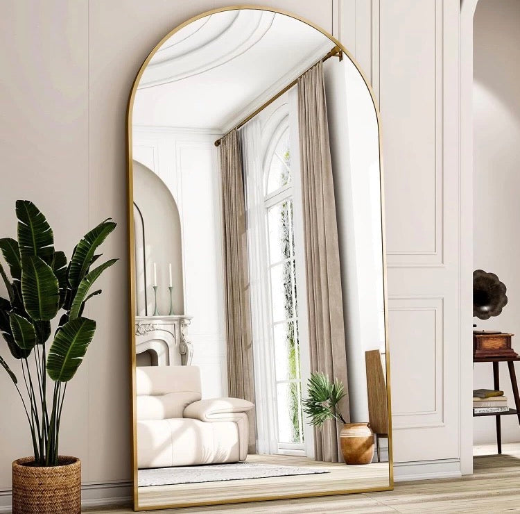 Lumi Gold 77 × 177cm Arched Full Length Mirror with Gold Aluminum Frame - Oversized Floor Mirror for Bedroom, Living Room & Gym Decorative Mirror (Designer)