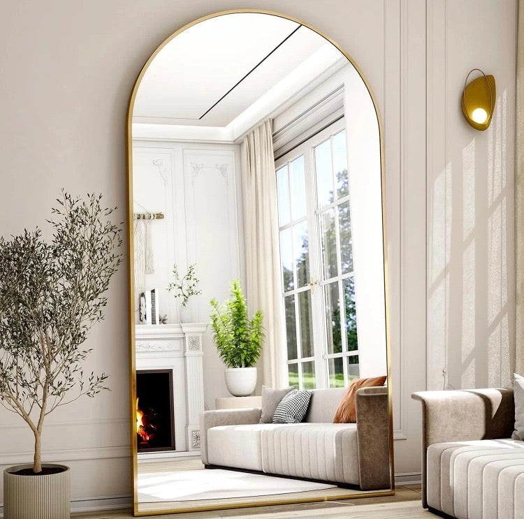 Lumi Gold 77 × 177cm Arched Full Length Mirror with Gold Aluminum Frame - Oversized Floor Mirror for Bedroom, Living Room & Gym Decorative Mirror (Designer)